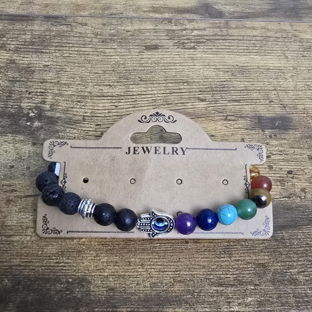 Multicolor Beaded Bracelet with Hamsa Charm